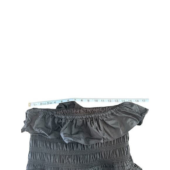 CLEOBELLA Black Poplin Ruffle Strapless Halter Elodie Midi Dress Size Large - Picture 10 of 11